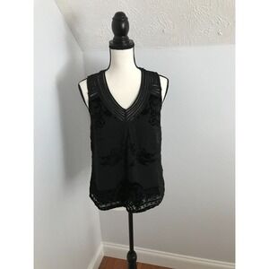 Anthropologie Meadow Rue Women’s Black Embroidered Velvet Floral Fanya Tank - XS